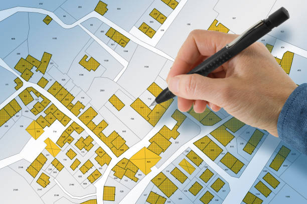 A property plan with marked land parcels
